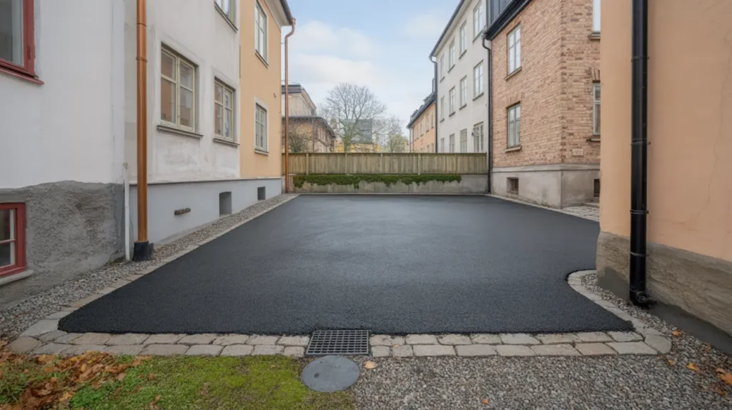 markjustering och asfaltering av parkeringsyta i s dermalm stockholm