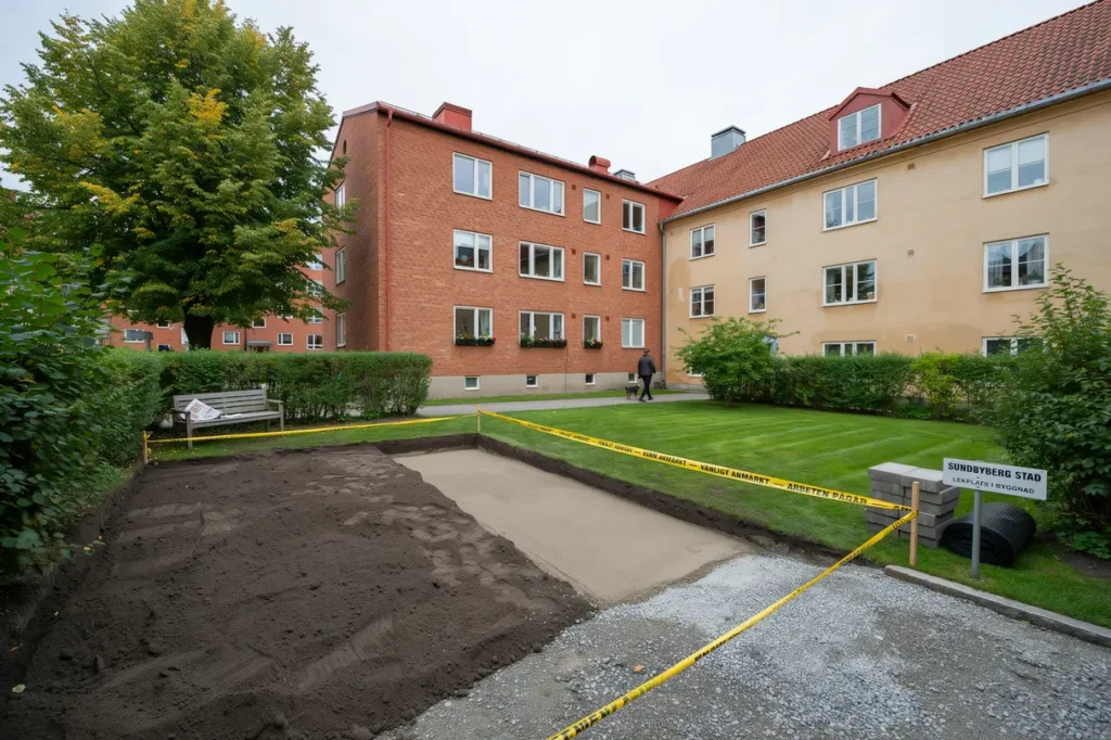 schaktning och grundarbete f r ny lekplats i sundbyberg
